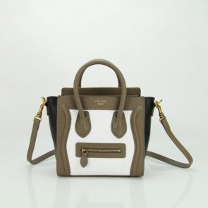 Celine Luggage Nano Bag Original Leather CL88029 White&Black&Khaki VS07525