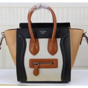 Celine Luggage Nano Bag Original Leather CT3308S White&Black&Apricot VS08120
