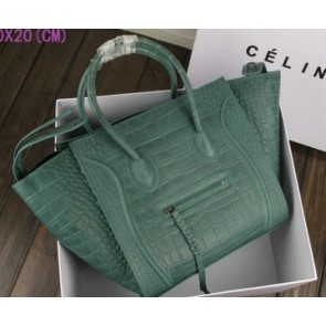 Celine Luggage Phantom Tote Bag Croco Leather CT3341 Green VS06423
