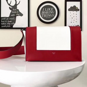 Celine Medium Smooth Calfskin Frame Shoulder Bag White and Red C130402 VS08982