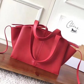 Celine Medium Tri Fold Shoulder Bag in Red Smooth Calfskin 030402 VS06666