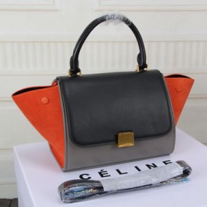 Celine MINI Trapeze Bag Original Leather CT3345 Grey&Black&Orange VS06488
