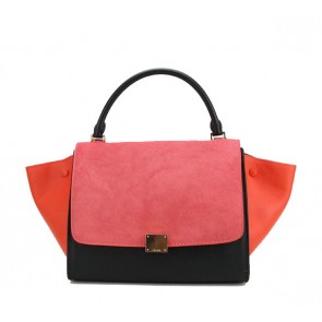 Celine Original Leather Trapeze Bag CL88037 Peach&Black&Cherry VS04314