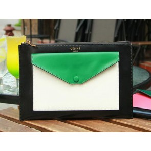 Celine Pocket Handbag in Seashell Smooth Calfskin 17538 Green&Black VS04898