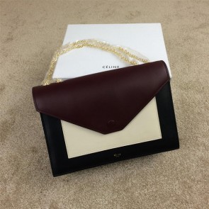 Celine Pocket Handbag Seashell Smooth Calfskin 175383 Black&White&Burgundy VS02682
