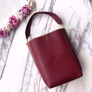 Celine Sangle Seau Bag in Natural Calfskin Burgundy 240710 VS09590