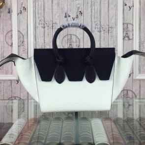 Celine Tie Nano Top Handle Bag Original Leather CT98313 White&Black VS09782