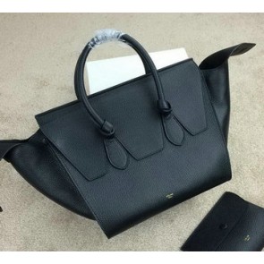 Celine Tie Top Handle Bag Grain Leather 98314 Black VS05733
