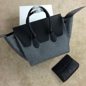 Celine Tie Top Handle Bags Flannelette Leather 98314 Grey VS06107