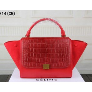 Celine Trapeze Bag Croco Suede Leather C3342 Red VS09012