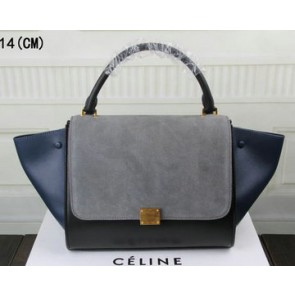 Celine Trapeze Bag Suede Leather C3342 Grey&Black&Royal VS09559