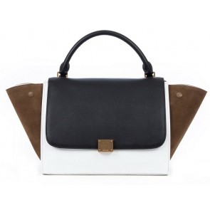 Celine Trapeze tote Bag 3042 in Black with White Original Leather with Coffee Suede Fug VS00068