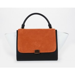 Celine Trapeze tote Bag 3042 in White with Black Original Leather and Orange Suede Fug VS00064