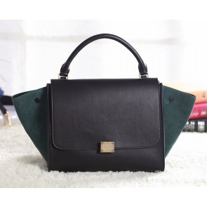 Celine Trapeze tote Bag 3342 in Black Original Leather with Dark Green Suede Leather VS06230