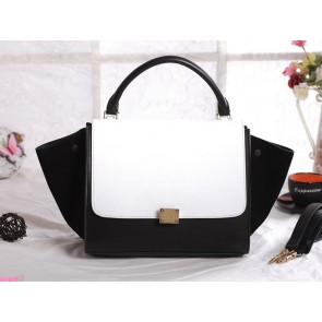 Celine Trapeze tote Bag 3342 in White with Black Original Leather with Black Suede VS09128