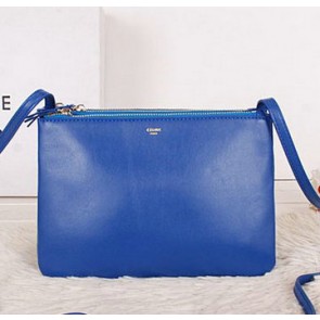 Celine Trio Calfskin Leather Shoulder Bag C27002 Blue VS02583