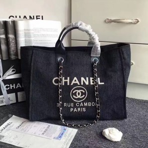 Chanel Black Canvas Large Deauville Shopping Bag A68046 VS01592