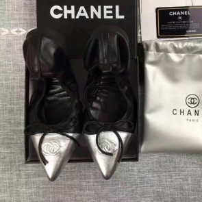 Chanel Black Sheepskin Tieks Silver Pointed Toe CH1120 VS08465