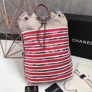 Chanel Canvas Sequins Backpack Beige and Red A93671 VS08281