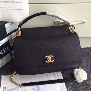 Chanel Grained Calfskin Flap Bag with Top Handle Black A93757 VS08858