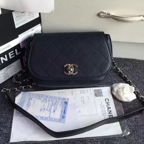 Chanel Grained Calfskin Shoulder Bag Blue A92949 VS09430