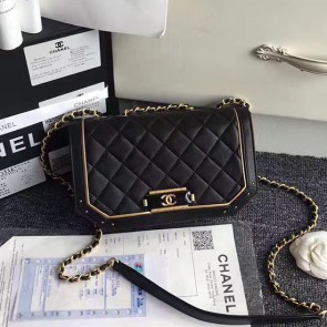 Chanel Lambskin and Metallic Calfskin Flap Bag Black A91836 VS07673