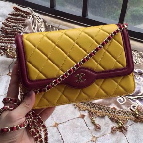 Chanel Lambskin Mini Chain Purse Yellow A81024 VS00762