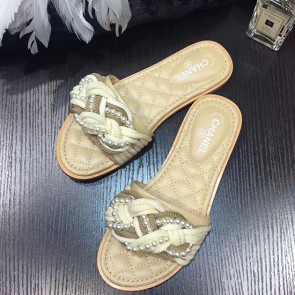 Chanel Pearl Slipper Sandals Beige CH073001 VS03452