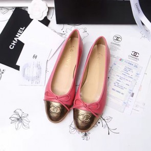 Chanel Pink Lambskin Ballet Flats Gold Cap Toe CH1610 VS06551