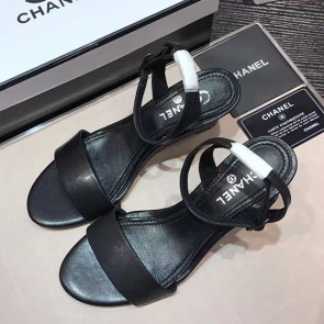 Chanel Sheepskin Leather Sandals Black C080201 VS04855