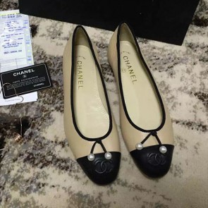 Chanel Tan Lambskin Ballet Flats Black Cap Toe CH1620 VS05731