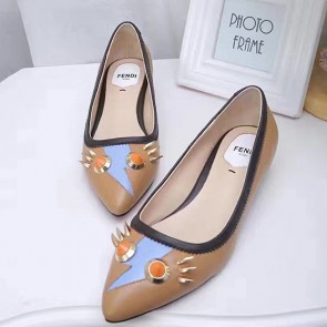 Cheap Fendi Calfskin Ballet Flat Black with Fendi Faces motif F021804 VS04249