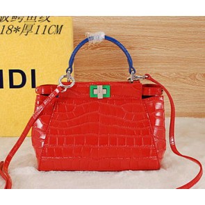 Cheap Fendi mini Icoic Peekaboo Bag Croco Leather F6033 Red VS04412