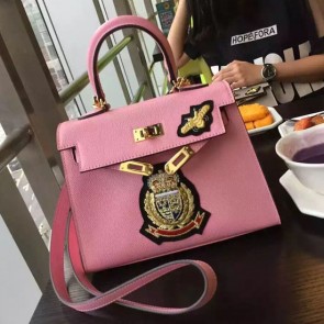 Cheap Hermes Crown Bee Togo Calfskin 22CM Kelly Bag Pink K0517 VS01539