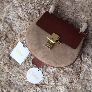 Chloe Drew Calf and Suede Shoulder Bag Burgundy 151060 VS04346