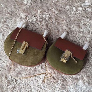 Chloe Drew Calf and Suede Shoulder Bag Green 151060 VS07220