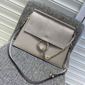 Chloe Faye Calfskin and Suede Shoulder Bag Grey 181020 VS08601