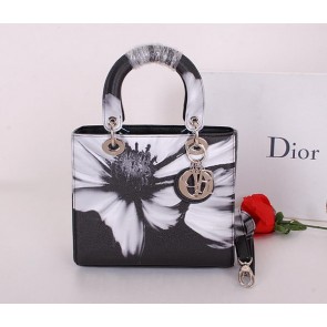 Christian Dior Alstroemeria Flower Lady Dior Bag CD6088 Black VS07791