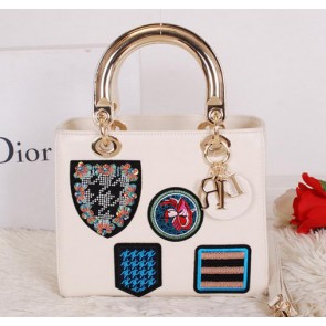 Christian Dior Badge Leather Small Lady Dior Bag CD0550 White VS05591