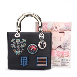 Christian Dior Badge Leather Small Lady Dior Bag CD6325 Black VS07572