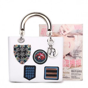 Christian Dior Badge Leather Small Lady Dior Bag CD6325 White VS00889