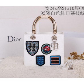Christian Dior Badge Leather Small Lady Dior Bag CD9258 White VS07637