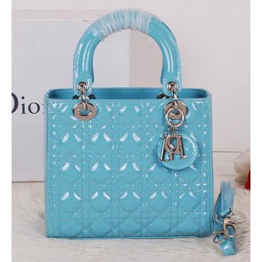 Christian Dior CD9601 Light Blue Patent Mini Lady Dior Bag Silver VS07576