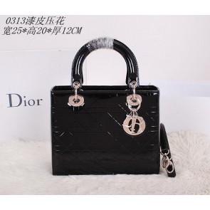 Christian Dior Patent Leather Lady Dior Bag CD0313 Black VS06203