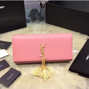 Classic Kate Monogram Saint Laurent Tassel Clutch in Pink Grained Leather 326080 VS06116