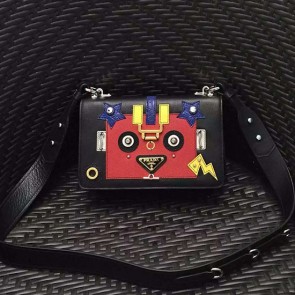 Copy Best Prada Robot Original Calf Leather Shoulder Bag Black and Red 1BD055 VS08384