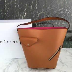 Copy Celine Bucket Biker Shoulder Bag in Natural Calfskin Tan 177953 VS01168