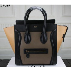 Copy Celine Luggage Mini Tote Bag Original Leather Ci3308 Khaki&Black&Apricot VS08158