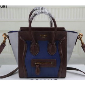 Copy Celine Luggage Nano Bag Original Leather C3308S Royal&Burgundy&Grey VS01450