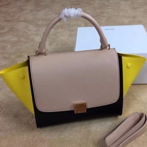 Copy Celine mini Trapeze Bag Original Leather CTA3345 Apricot&Black&Yellow VS06768